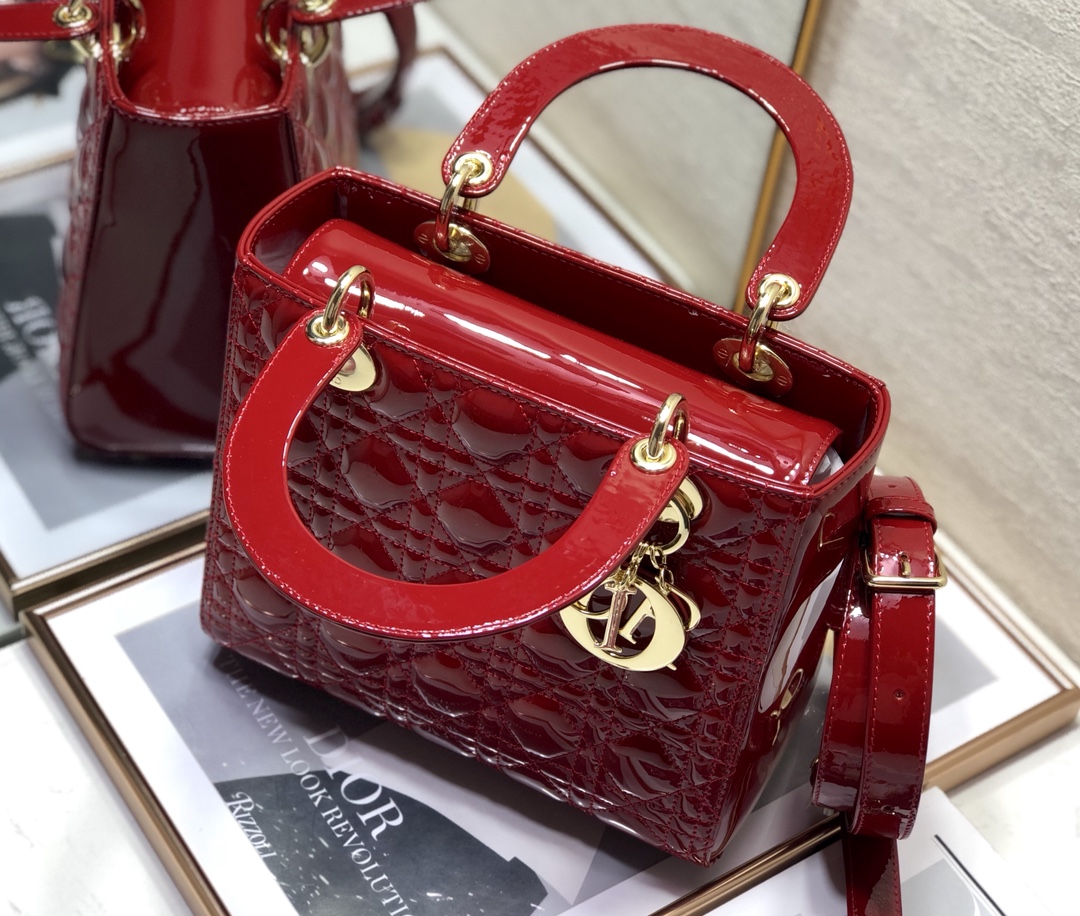 Medium Lady Dior Bag Red Patent Cannage Calfskin